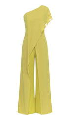 One Shoulder Tiered Jumpsuit In Olive