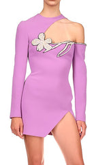 Long Sleeve Sut Out Floral Mini Dress