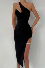 One Shoulder Crystal Midi Bandage Dress