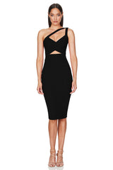 One Shoulder Cutout Bandage Midi Dress