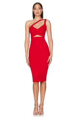 One Shoulder Cutout Bandage Midi Dress