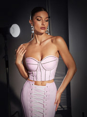 Crystal Lace UP Bandage Skirt Set