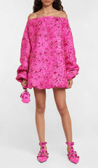 Sequin Off Shoulder Mini Dress In Red