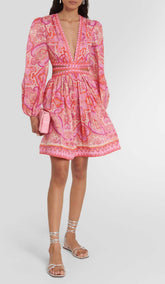 Paisley-Print Cut-Out Mini Dress In Pink