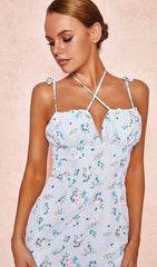 Pale Blue Floral Summer Maxi Dress