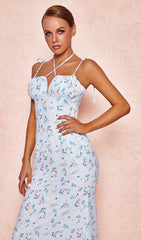 Pale Blue Floral Summer Maxi Dress