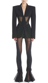 PANELED Perspective Jacket Suit In Black