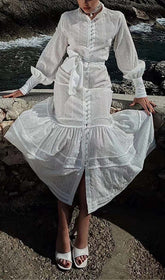 Pearl Embroidered Midi Dress In White