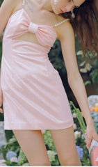 Pearl Strappy Satin Mini Dress In Pink