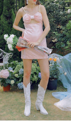 Pearl Strappy Satin Mini Dress In Pink