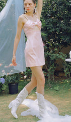 Pearl Strappy Satin Mini Dress In Pink