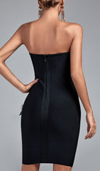 Black Strapless FeaTher Midi Bandage Dress