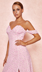 Pink Floral Strapless Midi Sundress-SALE