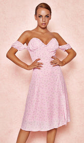 Pink Floral Strapless Midi Sundress-SALE