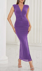 Plunge Glitter Bandage Midi Dress In AMETHYST