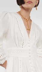 Plunging Neck Lace Mini Dress In White