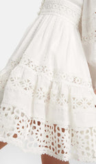 Plunging Neck Lace Mini Dress In White