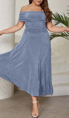 Plus Off Shoulder Midi Dress In Blue