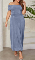 Plus Off Shoulder Midi Dress In Blue