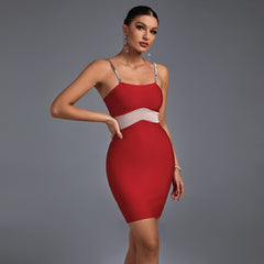 Red Strappy Sleeveless Hollow Out Mini Bandage Dress