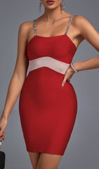 Red Strappy Sleeveless Hollow Out Mini Bandage Dress
