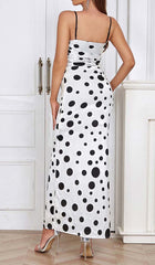POLKA Dot Print Ruched Mermaid Maxi Dress