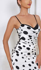 POLKA Dot Print Ruched Mermaid Maxi Dress