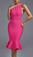 Pink Halter Sleeveless Fishtail Midi Bandage Dress