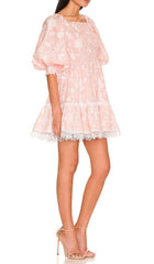 Puff Embroidered Midi Dress In White