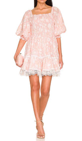 Puff Embroidered Midi Dress In White