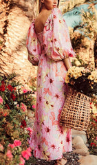 Puff Floral Midi Dress In PASTeL Blooms