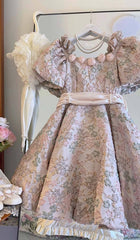 Puff Sleeve CutwoRK Midi Dress In Pink