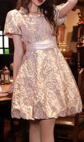 Puff Sleeve CutwoRK Midi Dress In Pink