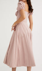 Puff Sleeve Midi Dress In Blush Pink