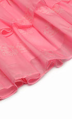 Puff Sleeve Tiered Midi Dress In Pink