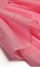 Puff Sleeve Tiered Midi Dress In Pink