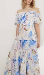 PuffY Sleeve Corset Midi Dress In LAVAndER