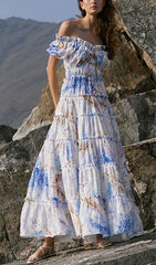 PuffY Sleeve Corset Midi Dress In LAVAndER