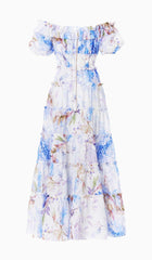 PuffY Sleeve Corset Midi Dress In LAVAndER