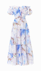 PuffY Sleeve Corset Midi Dress In LAVAndER