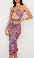 Purple SWIRL Cutout Midi Dress