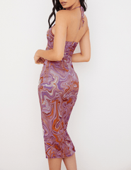 Purple SWIRL Cutout Midi Dress