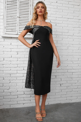 Quirita Sequin Back Draped Ribbon Dress