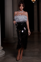 Aleyna Feather Top + Sequin Skirt Set