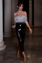 Aleyna Feather Top + Sequin Skirt Set