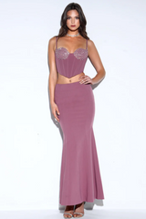 Delice Mauve Top + Flare Skirt Set