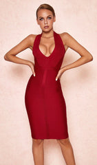 Red Bandage Wrap Plunge Dress