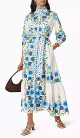 Retro-InspiRed Tiered Maxi Dress In Blue