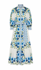 Retro-InspiRed Tiered Maxi Dress In Blue