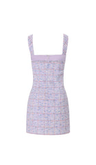 Rhinestone BowTie Tweed Mini Dress In Purple